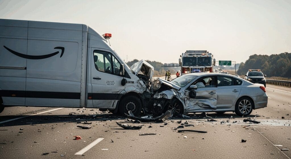 a car crashed into a van on the road